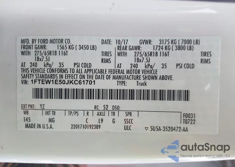 2018 Ford F-150 Xlt z USA, uszkodzony, nr VIN 1FTEW1E50JKC61701